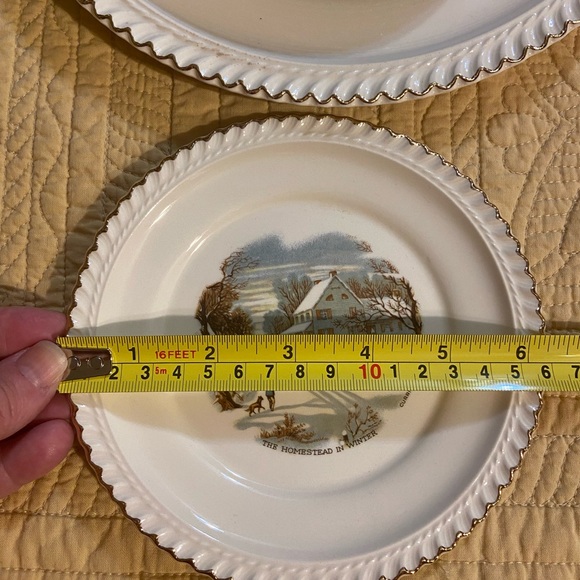 Currier & Ives Harkerware 10 1/2" Diam Serving Plate(1) , 6” Desert Plate (6) - Picture 9 of 10